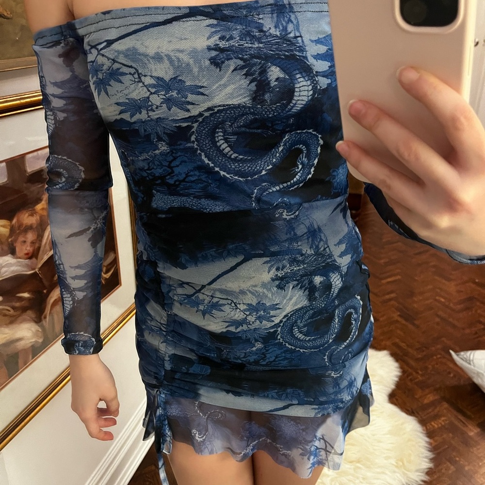 Blue Bodycon Long Sleeve Cocktail Dress